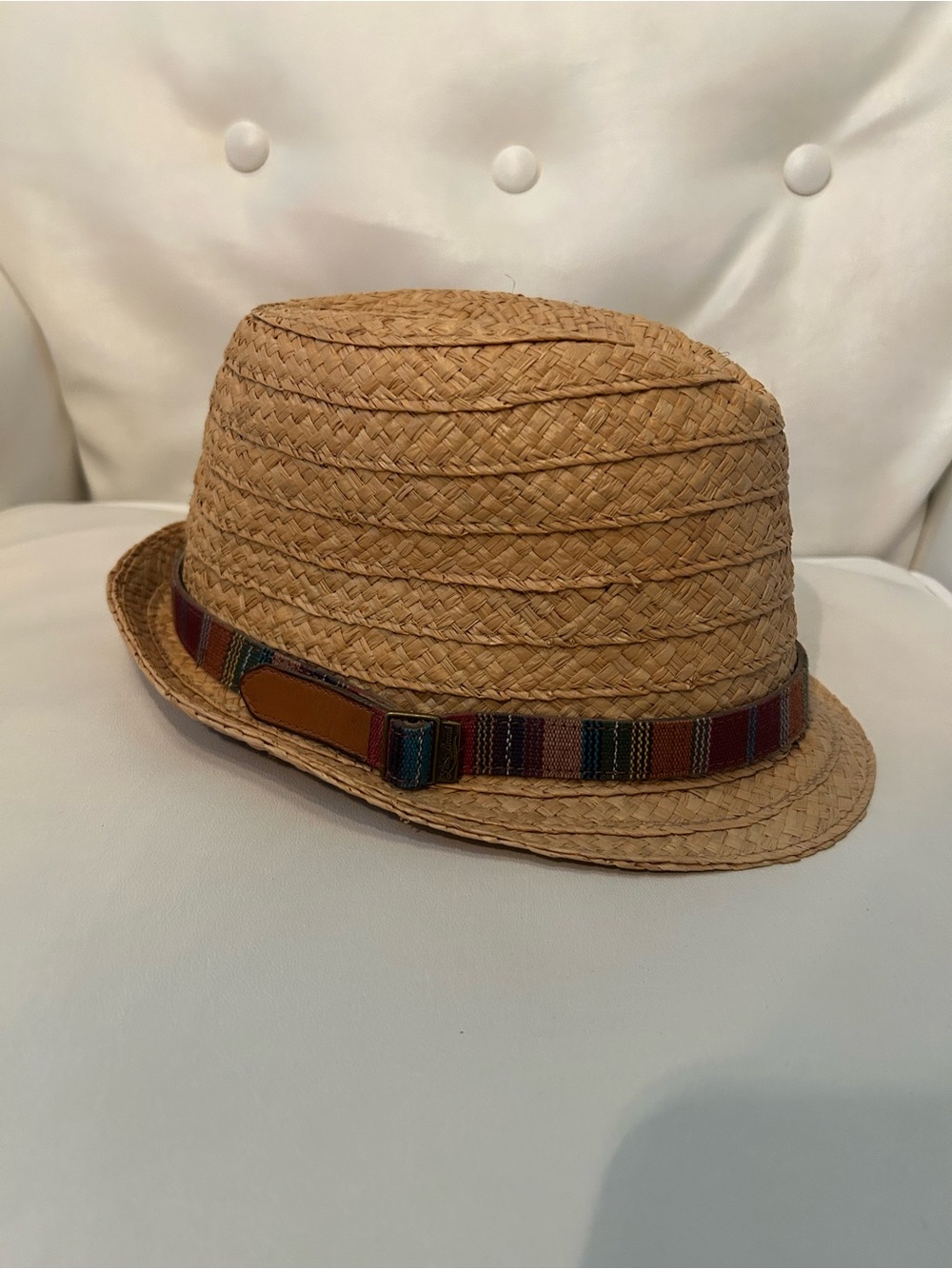 Lucky Brand Straw Fedora Hat with Black Sweatband